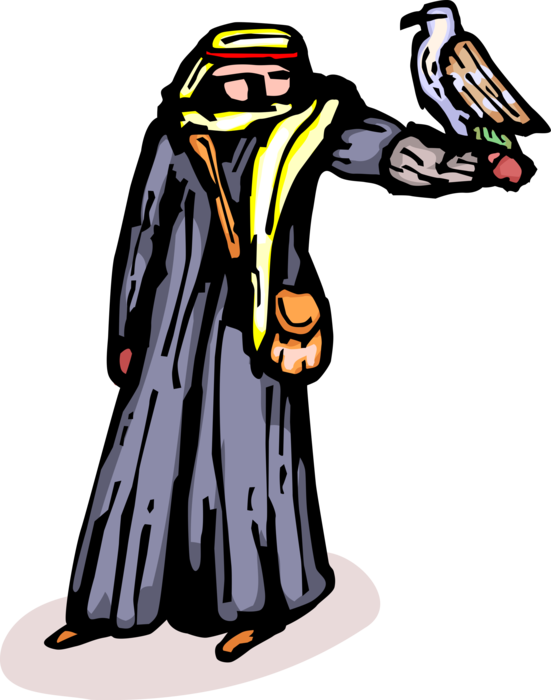 Vector Illustration Of Middle Eastern Arabian Man With - Arabian Falcon Clipart (551x700), Png Download