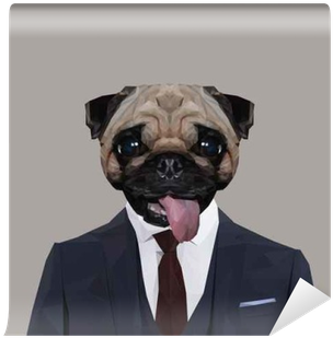 Mops Pug Dog Animal Dressed Up In Navy Blue Suit With - Necktie (400x400), Png Download