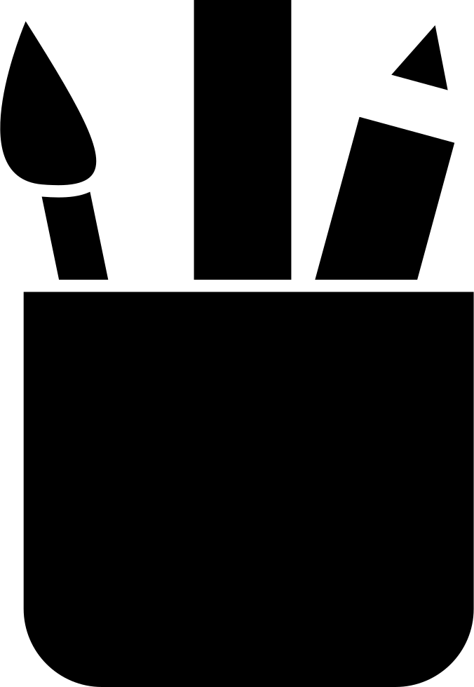 Cup With Brush Ruler And Pencil - Tool (676x980), Png Download