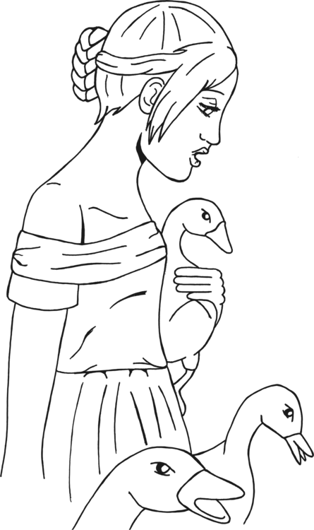 Duck Goose Bird Homo Sapiens Drawing - Drawing Pictures Village Girls With Duck (445x750), Png Download