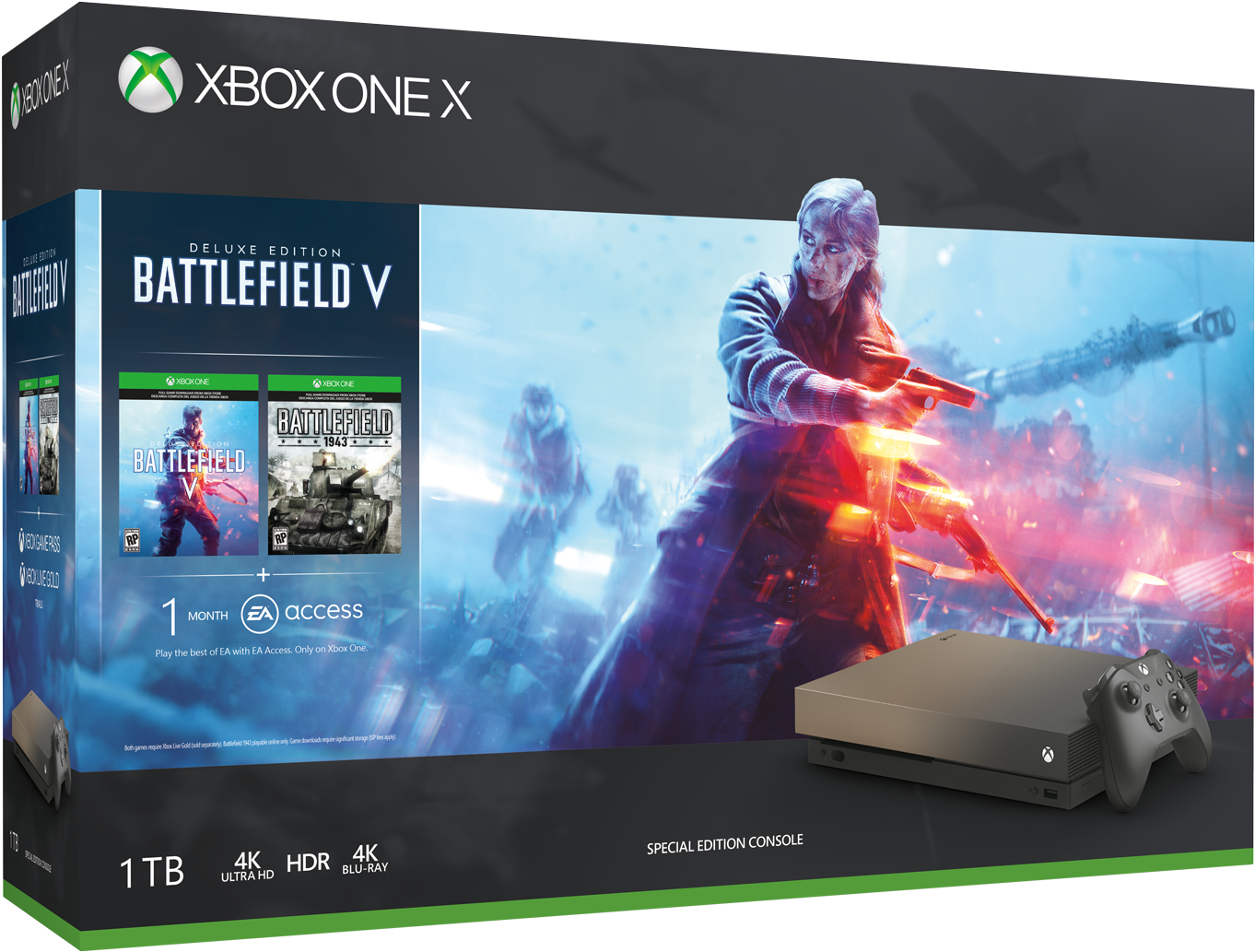 The Xbox One X Gold Rush Special Edition Bundle Adds - Xbox One X Battlefield V (1500x1172), Png Download