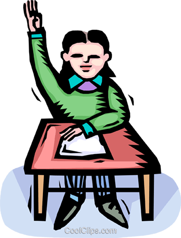 Estudiante Levantando Su Mano Libres De Derechos Ilustraciones - Cartoon Girl With Hand Up (366x480), Png Download