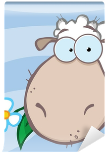 Sheep Head Cartoon Character Carrying A Flower In Its - Cartoon Sheep (400x400), Png Download