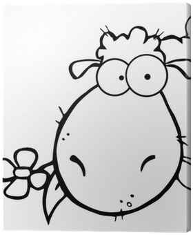 Outlined Sheep Head Cartoon Carrying A Flower In Its - Cartoon Sheep (400x400), Png Download