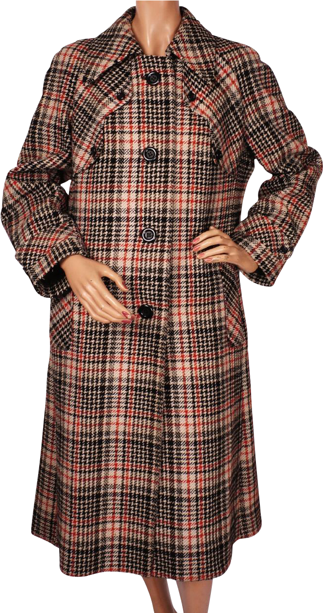 Vintage 1970s Ladies Tweed Coat Check Pattern Trench - Plaid (1250x1250), Png Download