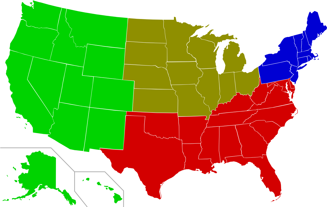 Us 4 Regions - Corporal Punishment States (1280x791), Png Download