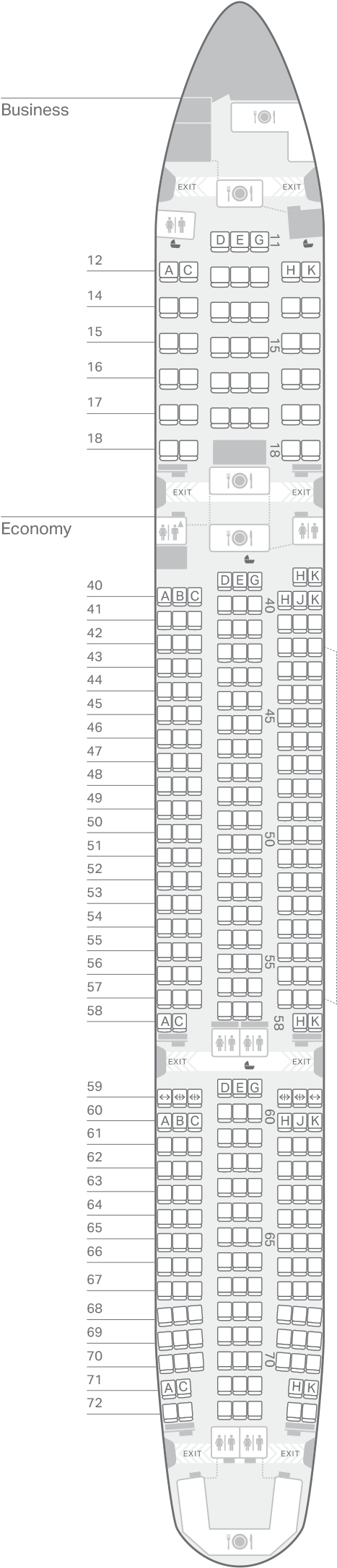 Boeing 777-200 Seating Plan - Boeing 777 200 200er Cx (493x2239), Png Download