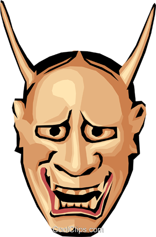 Japanese Mask Royalty Free Vector Clip Art Illustration - Japanese Mask Transparent Png (317x480), Png Download