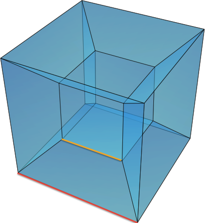 Hypercube With 2 Edges Highlighted - Hypercube (417x453), Png Download