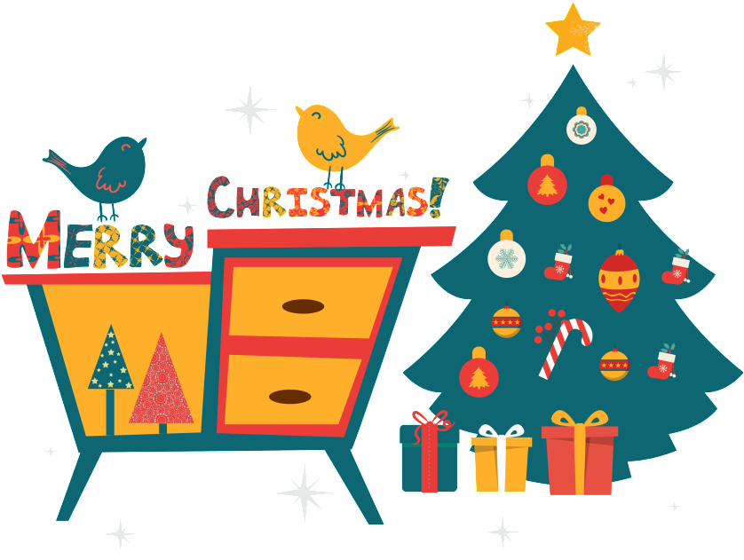 Hand Painted Flat Christmas Tree Vector - Christmas Day (1024x860), Png Download