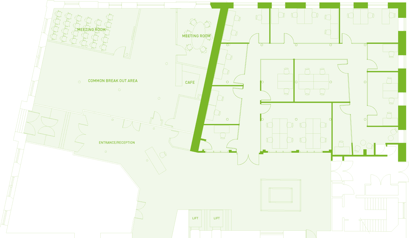 Office One - Floor Plan (1360x799), Png Download