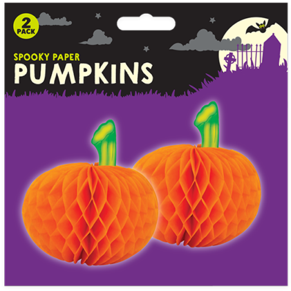 2 Spooky Paper Pumpkin Halloween Garland Hanging Party - Pumpkin (640x496), Png Download