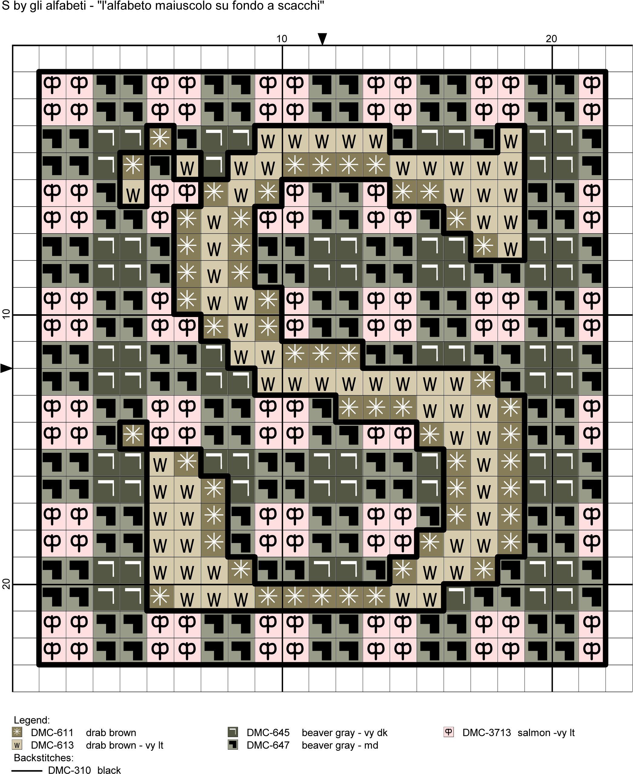 Uppercase Alphabet On Checkered Background Cross Stitch - Cross-stitch (2130x2593), Png Download