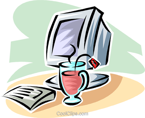 Taza De Té Al Lado De Un Monitor De Ordenador Libres (480x391), Png Download