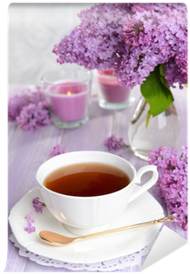 Fotomural Bellas Flores Lilas Con Taza De Té • Pixers® - Tea (400x400), Png Download
