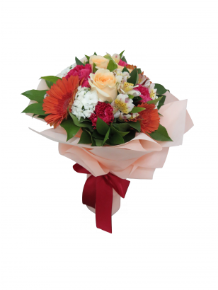Champagne Roses, Orange Daisies, With Carnation In - Miiv Flora (308x410), Png Download