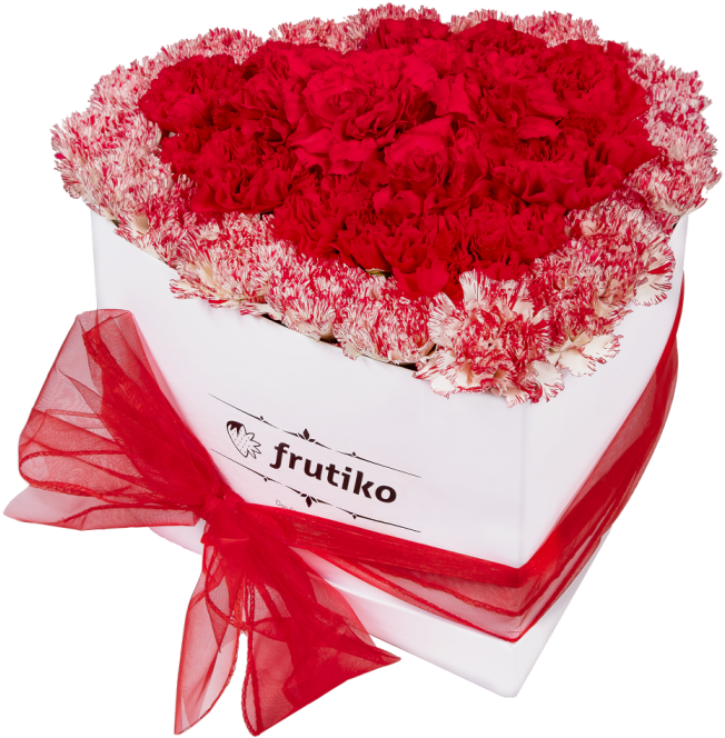Red And Multi Color Carnations White Heart Box - Flower (700x850), Png Download