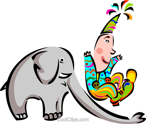 Clown Sliding Down Elephants Trunk Royalty Free Vector - Clip Art (480x408), Png Download