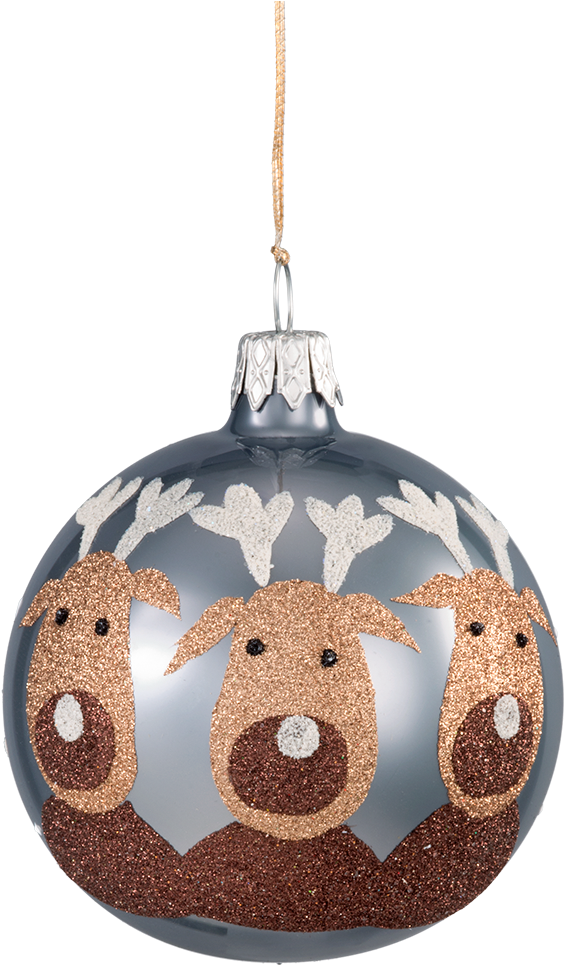 Christmas Ball Ornament Grey With Moose, 7 Cm - Christmas Ornament (1000x1000), Png Download