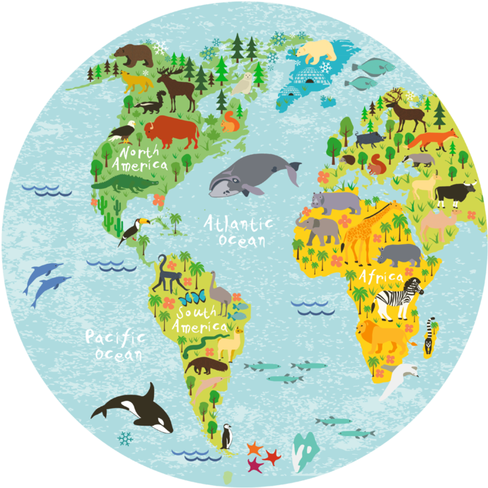 World Map Round Placemat - Animals Around The World Puzzle (800x800), Png Download