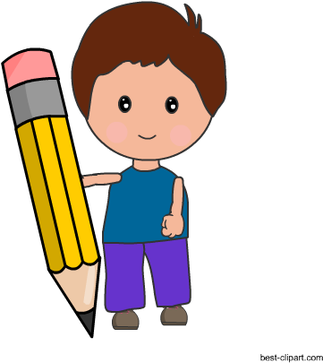 Boy Holding A Big Yellow Pencil, Free Clip Art - Clip Art (450x450), Png Download