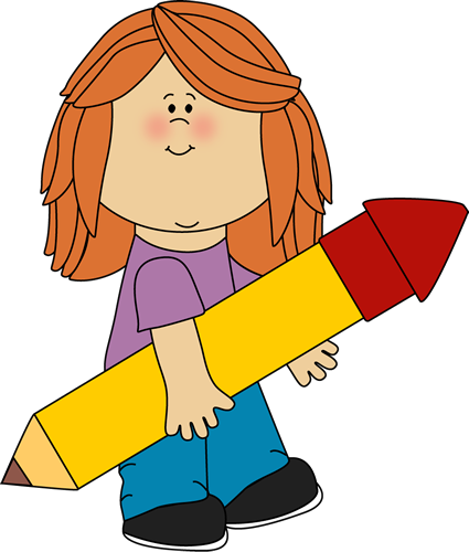 Kid With A Big Pencil - Kid Pencil Clipart (425x500), Png Download
