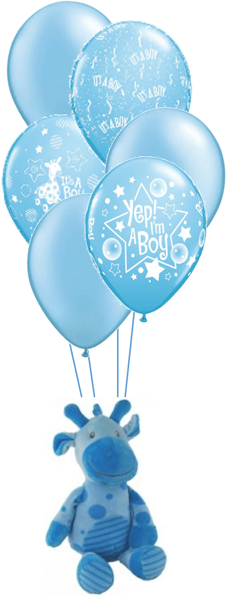 Blue Giraffe With Baby Boy Balloons - Baby Boy Balloons (521x1177), Png Download