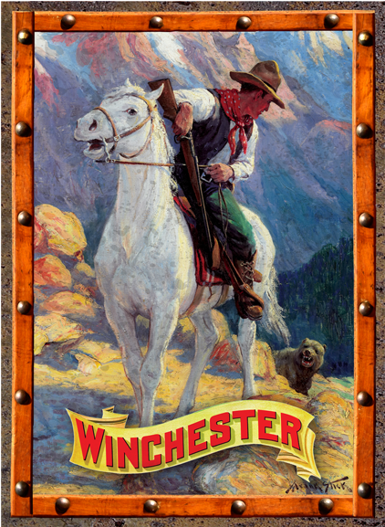 Winchester Cowboy And Bear Tin Sign W1019 - Rockin' W Brand Rockin W Brand Cowboy (600x600), Png Download