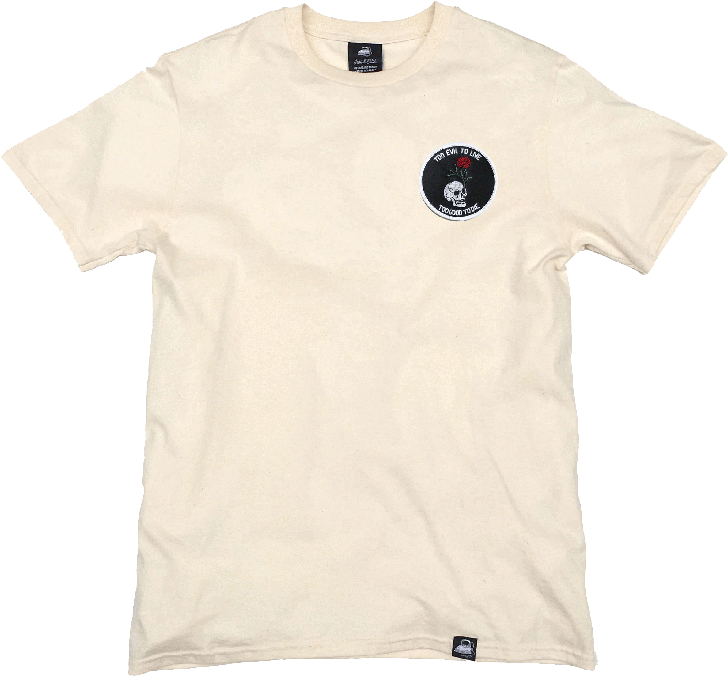 Natural Organic Cotton Tee Rose Skull Patch - Active Shirt (3024x3024), Png Download