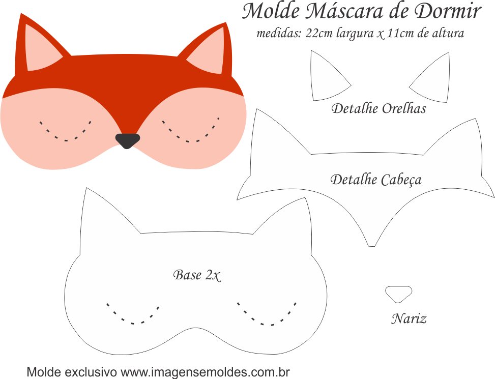 Molde Máscara De Dormir Raposa - Molde De Mascara De Dormir De Gato (973x745), Png Download