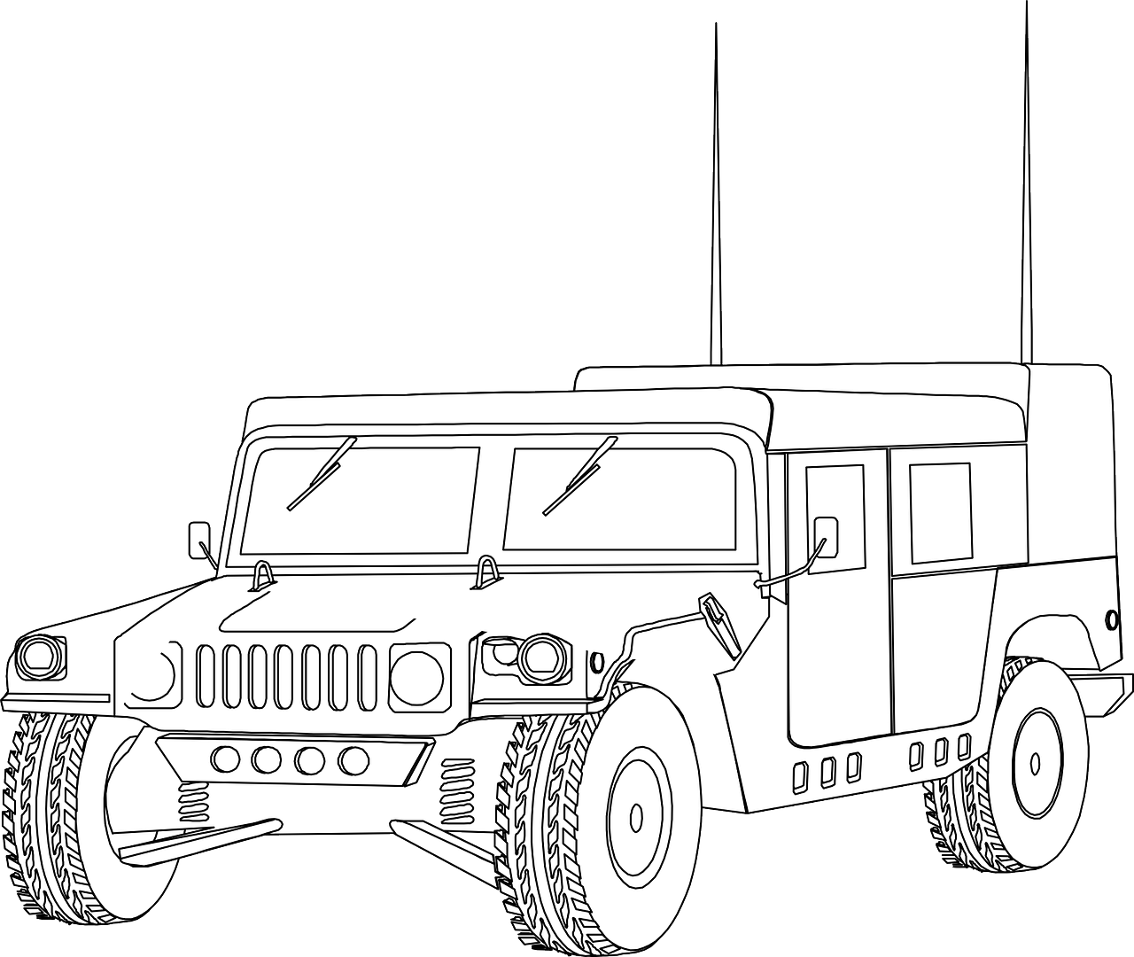 Humvee Lineart (1280x1080), Png Download