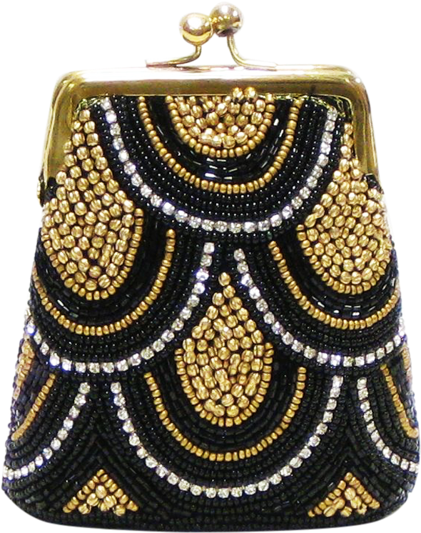 David Jeffery Coin Bag Black Gold Beads & Clear Stones - Coin (800x800), Png Download