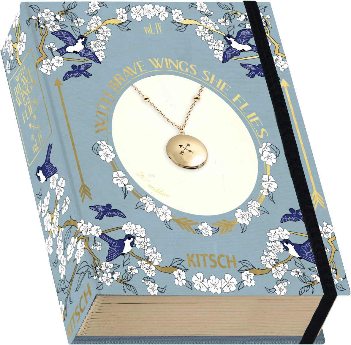 With Brave Wings She Flies Closed Book Box W Locket - Kitsch Key Charm Vintage Book Box By Kitsch (1200x1182), Png Download