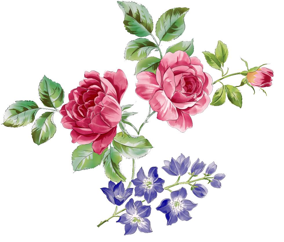 Red Rose Branch And Purple Flower Branch Transparent - Watercolor Painting (1024x899), Png Download
