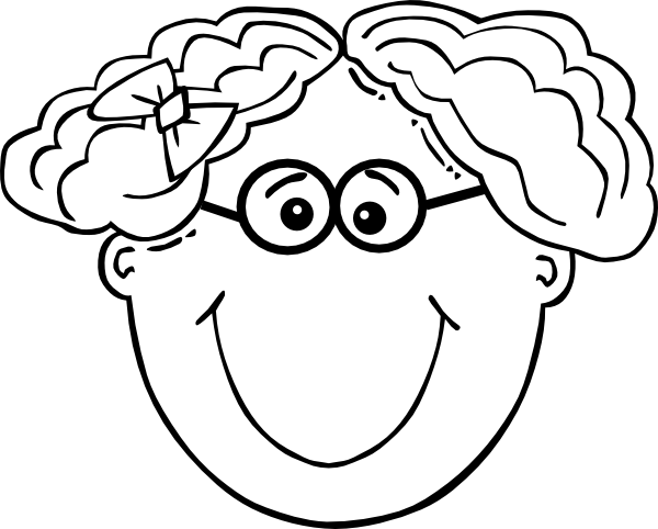 This Free Clip Arts Design Of Girl Short Hair Glasses - Girl Happy Face Cartoon Black And White (600x482), Png Download