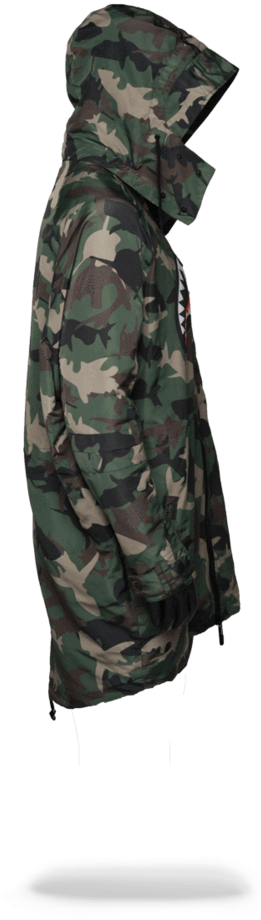Sprayground- Camo Shark Paratrooper Jacket Outerwear - Sprayground Camo Shark Paratrooper Jacket (802x1023), Png Download