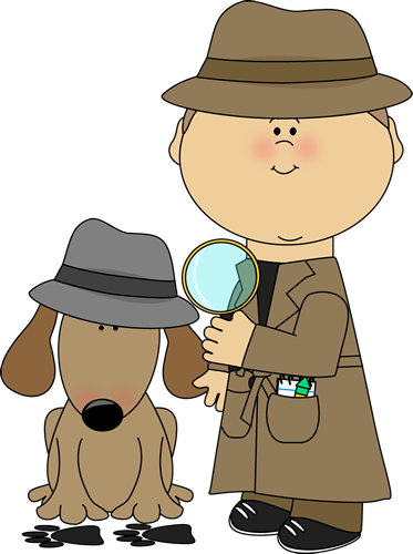 Detective And Dog Investigating Clues Clip Art - Detective Pictures To Solve (373x500), Png Download