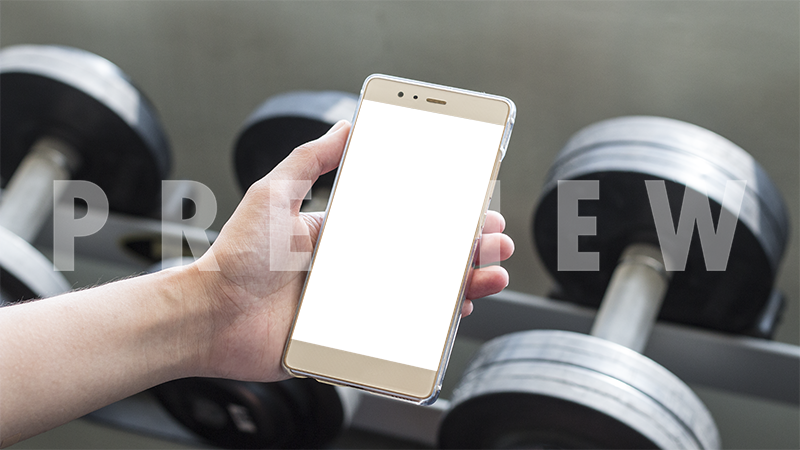 Gold Android Phone Mockup In Front Of Dumbbells - Iphone (800x450), Png Download