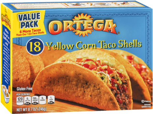 Ortega Yellow Corn Taco Shells - 18 Count, 8.7 Oz Box (600x600), Png Download