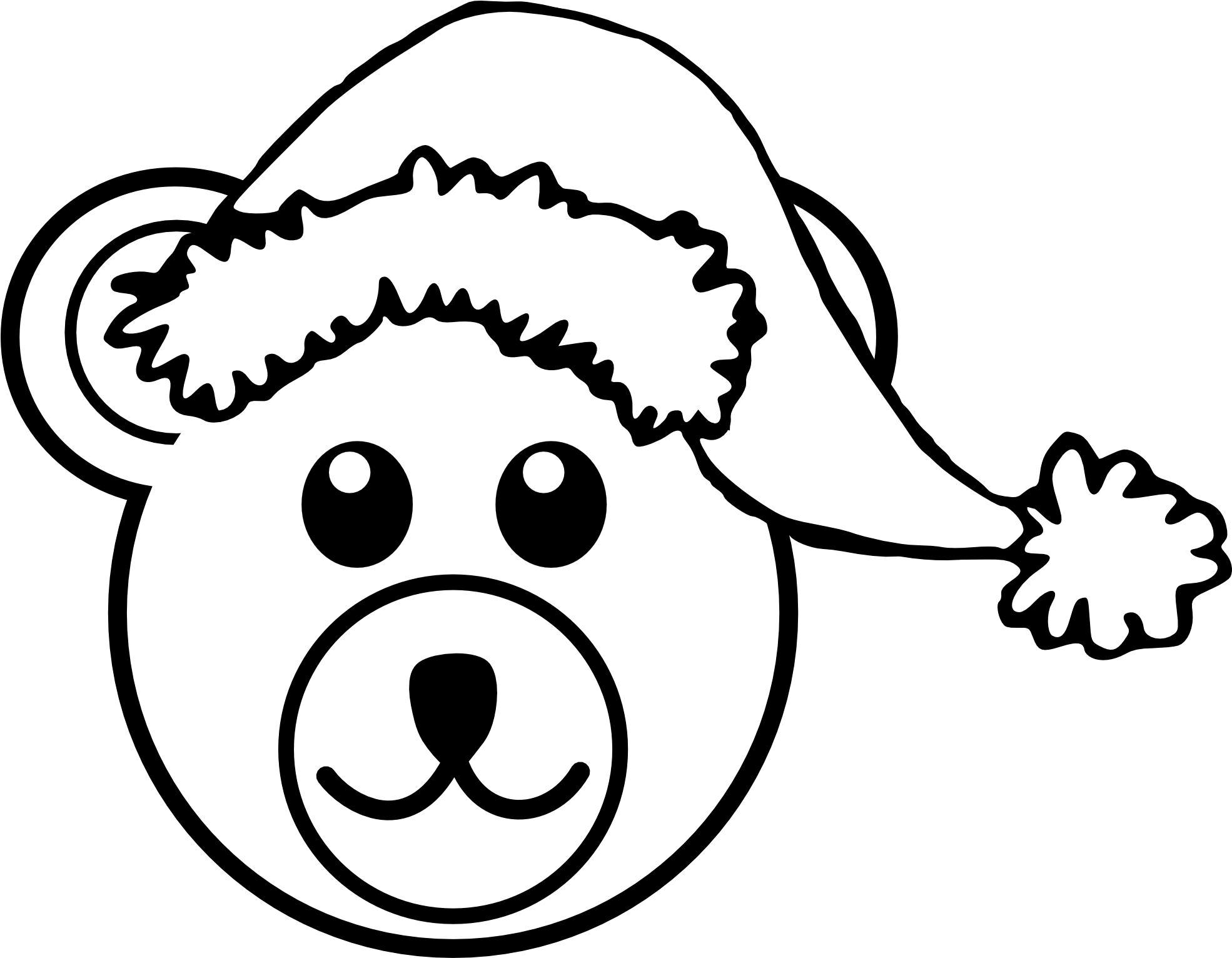 Bear 3 Head Brown With Santa Hat Black White Line Art - Clip Art (1969x1646), Png Download