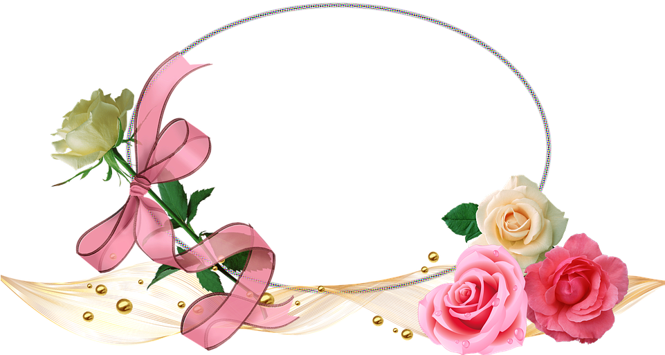 Framework, Frame, Flowers, Roses, Wave, Ribbon, Oval - Pink Rose Heart Birthday Or Valentine Edible Cake Topper (960x640), Png Download