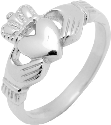 10ct W/gold Ladies Heavy Traditional Claddagh Ring - 10k Solid Gold Mens Celtic Irish Made Claddagh Ring (403x479), Png Download