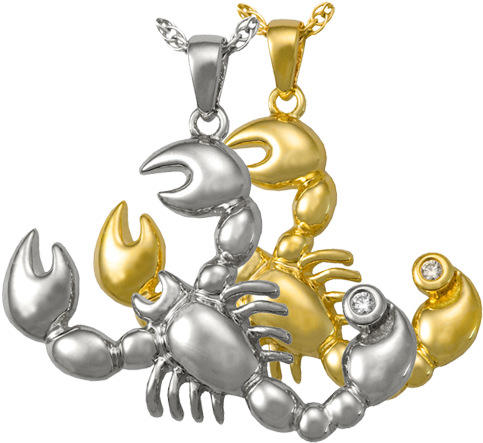 Zodiac Scorpio Pendant Shown In Silver And Gold Metal - Cremation Jewelry: Zodiac Scorpio Pendant (500x500), Png Download