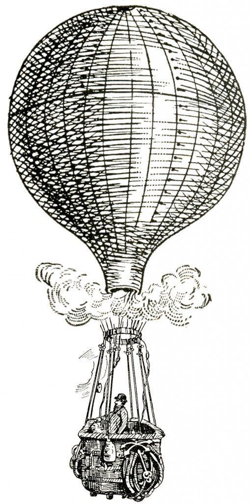 Vintage, Viktorian, Illustration - Old Hot Air Balloon (511x1024), Png Download
