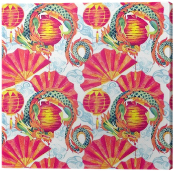 Chinese Dragon Watercolor Seamless Pattern - Watercolor Painting (400x400), Png Download