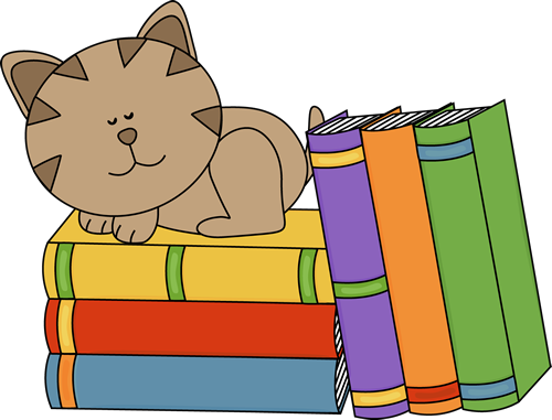 Cat Sleeping On A Stack Of Books Clip Art - Stacks Of Books Clipart (500x381), Png Download