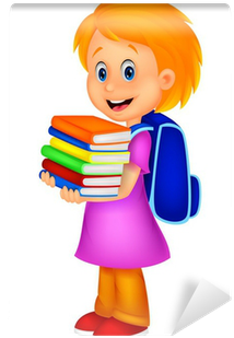 Cartoon Girl Bring Pile Of Books Wall Mural • Pixers® - Cartoon Girl With Books (400x400), Png Download