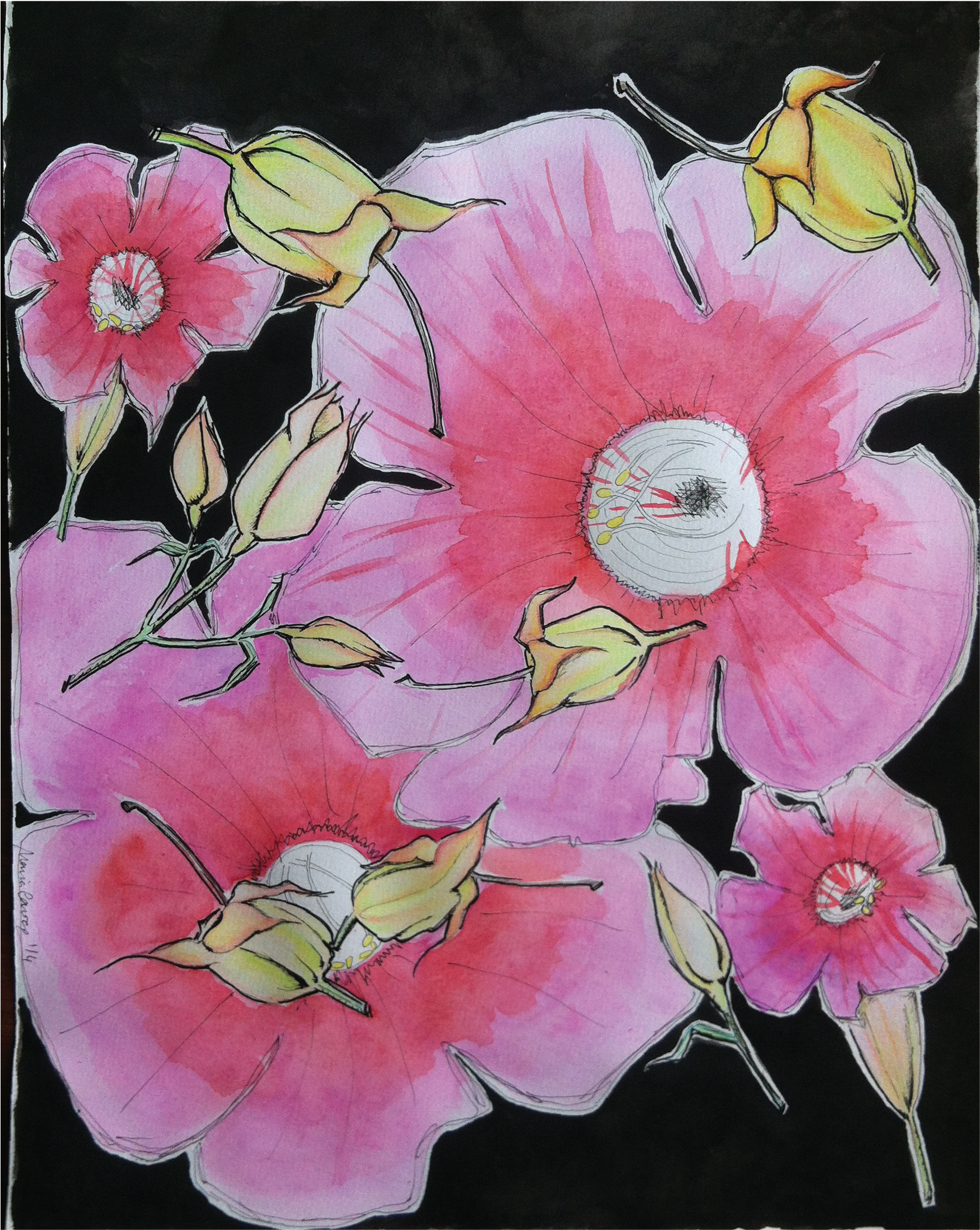 Watercolour For A Pattern By Maria Caroço - Petunia (2126x2606), Png Download