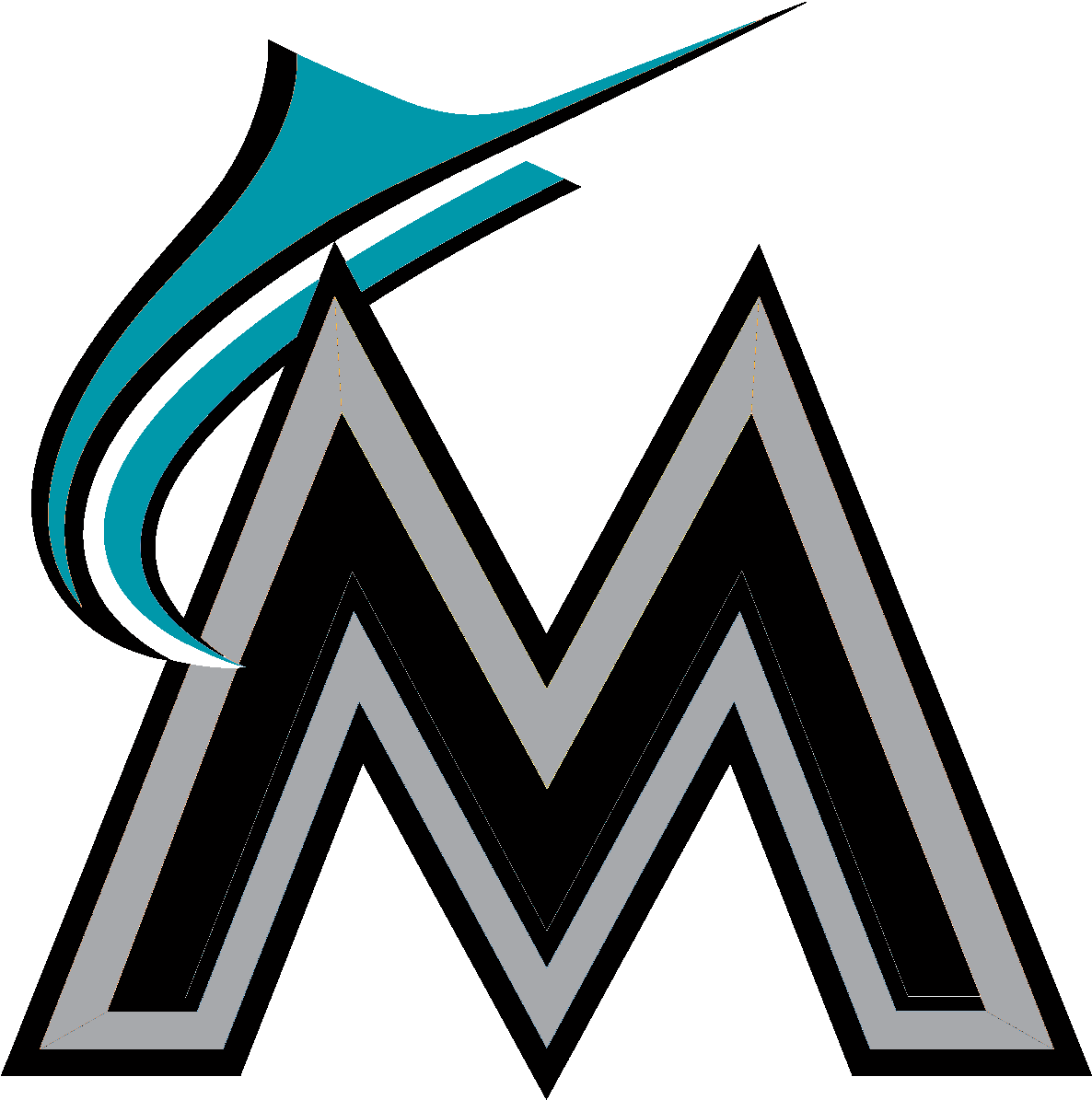 Wxtr5d3 - Miami Marlins Black And White Logo (1200x1208), Png Download