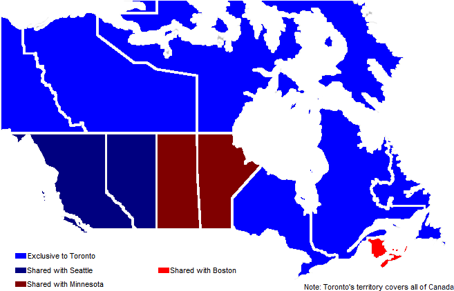 Canadian Mlb Blackout Map - Mlb Blackout Map Canada (707x432), Png Download